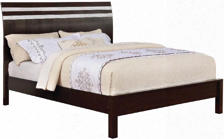 Euclid Collection Cm7205q-bed Queen Size Bed With Wooden Sleigh Headboard Solid Wood And Wood Veneers Construction In Silver And Espresso