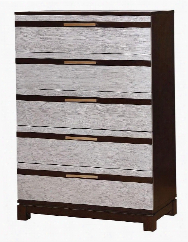 Euclid Collection Cm7206c 34" Chest With 5 Drawers Flat Panels With Trim Detailing Slim Drawer Pulls Solid Wood And Wood Veneers Construction In Silver And