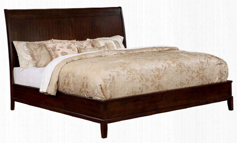 Ferrero Collection Cm7483q-bed Queen Size Bed With Smooth Panel Headboard Tapered Legs Solid Wood And Wood Veneer Construction In Brown Cherry