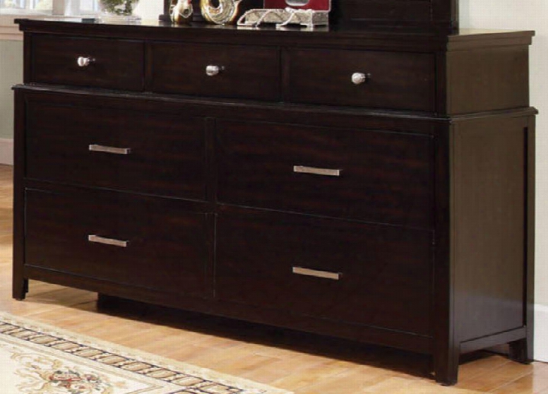 Fontes Collection Cm7118d 58" Dresser With 7 Drawers Silver Metal Hardware And Tapered Legs In