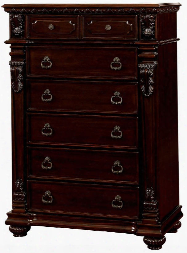Fort Worth Collection Cm7858c 38" Chest With 6 Drawers Bun Feet Solid Wood And Wood Veneers Construction In Dark Cherry
