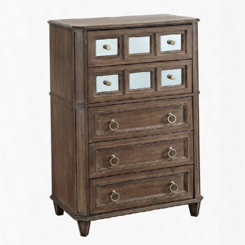 Frontera Collection Cm7586c 33" Chest With 5 Drawers 5mm Clear Glass Accents Felt-lined Top Drawer Solid Wood And Wood Veneers Construction In Rustic Oak