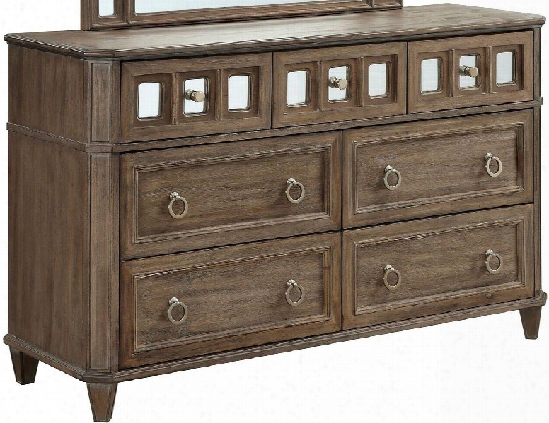 Frontera Collection Cm7586d 59" Dresser With 7 Drawers 5mm Clear Glass Accents Felt_lined Top Drawer Solid Wood And Wood Veneers Construction In Rustic Oak