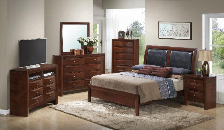 G1550aqbset 6 Pc Bedroom Set With Queen Size Bed + Dresser + Mirror + Chest + Nightstand + Media Chest In Cherry