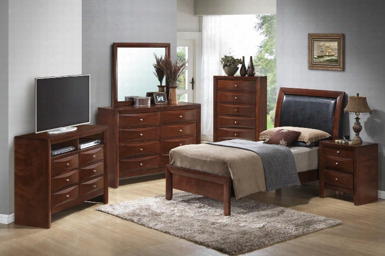 G1550atbset 6 Pc Bedroom Set With Twin Size Bed + Dresser + Mirror + Chest + Nightstand + Media Chest In Cherry