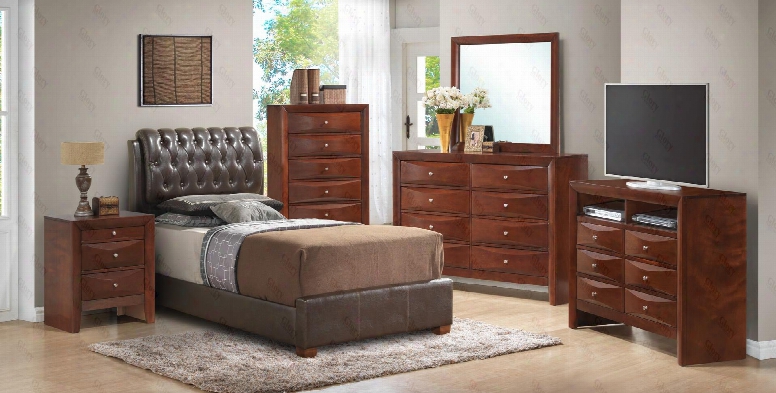 G1550ctbups 6 Pc Bedroom Set With Twin Size Bed + Dresser + Mirror + Chet + Nightstand + Media Chest In Cherry