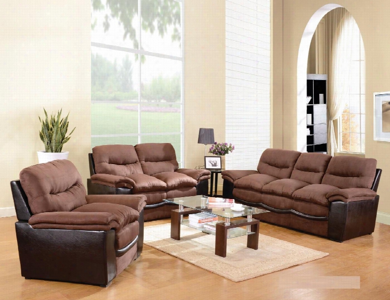 G195set 3 Pc Living Room Set With Sofa + Loveseat + Armchair In Chocolate