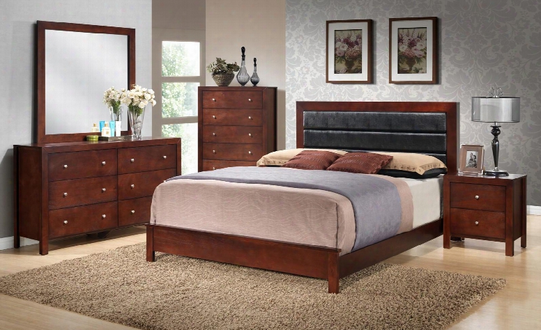 G2400afbset 5 Pc Bedroom Set With Full Size Panel Bed + Dresser + Mirror + Chest + Nightstand In Cherry