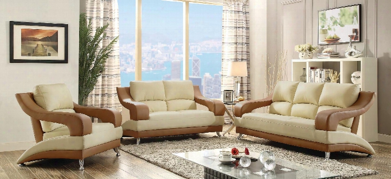 G250set 3 Pc Living Room Set With Sofa + Loveseat + Armchair In Beige And Light  Brownn