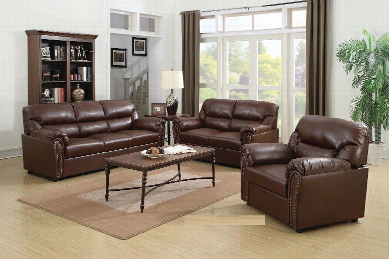 G260set 3 Pc Living Room Set With Sofa + Loveseat + Armchair In Brown