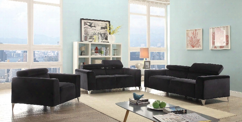 G336set 3 Pc Living Room Set With Sofa + Lovdseat + Armhchair In Black