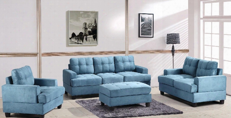 G518aset 3 Pc Living Room Set With Sofa + Loveseat + Armchair In Aqua