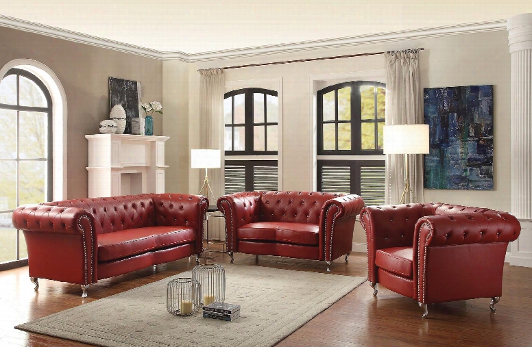 G759set 3 Pc Living Room Set With Sofa + Loveseat + Armchair In Red