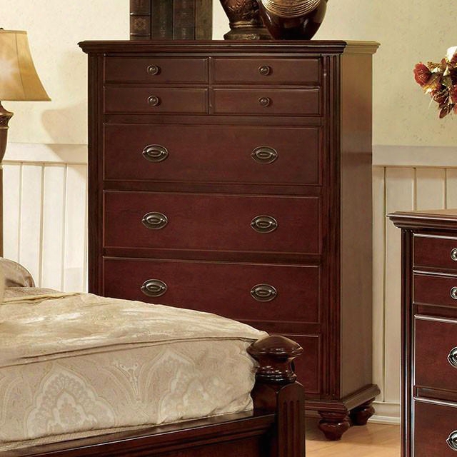 Gabrielle Ii Cm7083c Chest With Elegant European Style Antique Gold Knobs Solid Wood Wood Veneer And Others Cherry Finish In