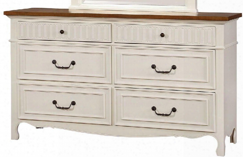 Galesburg Collection Cm7040d 64" Dresser With 6 Drawers Antique Metal Hardware Cottage-inspired Design Solid Wood And Wood Veneers Construction In White And