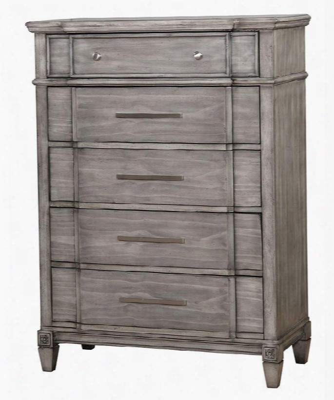 Ganymede Collection Cm7855c 38" Chest With 5 English Dovetail Drawers Tapered Legs Felt-lined Top Drawer Solid Wood And Wood Veneers Construction In Grey