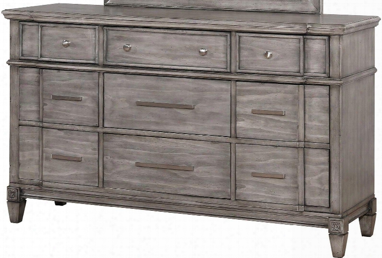 Ganymede Collection Cm7855d 60" Dresser With 9 English Dovetail Drawers Tapered Legs Felt-lined Top Drawers Solid Wood And Wood Veneers Construction In Grey