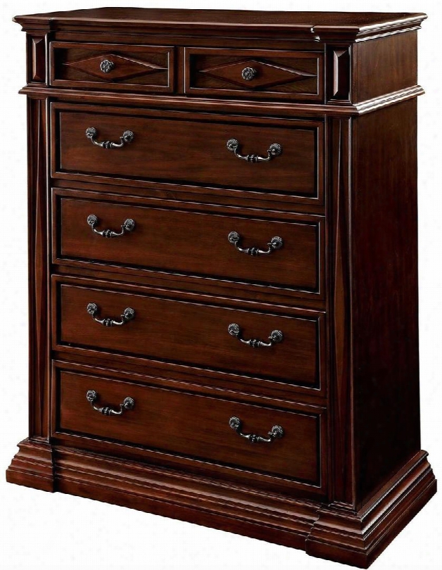 Gayle Collection Cm7138c 39" Chest With 5 Drawers Antique Inspired Drawer Pulls Solid Wood And Wood Veneers Construction In Cherry