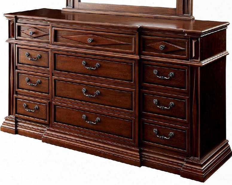 Gayle Collection Cm7138d 65" Dresser With 9 Drawers Antique Innspi Red Drawer Pulls Solid Wood And Wood Veneers Construction In Cherry