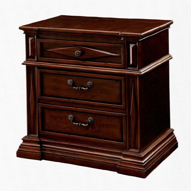 Gayle Collection Cm7138n 26" Nightstand With 3 Drawers Antique Inspired Drawer Pulls Power Outlet Solid Wood And Wood Veneers Construction In Cherry