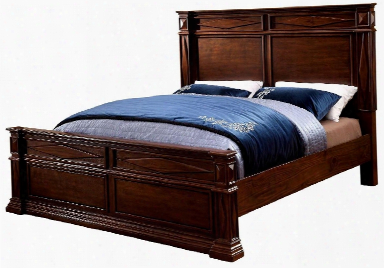 Gayle Collection Cm7138q-bed Queen Size Platform Bed With Diamond Inspired Carvings Slat Kit Included Solid Wood And Wood Veneers Construction In Cherry