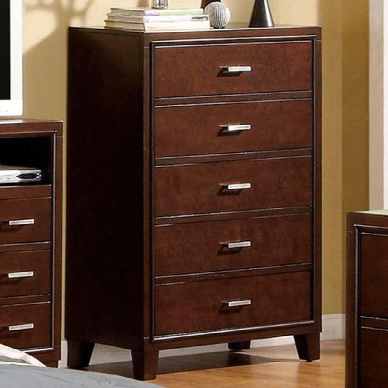 Gerico Ii Collection Cm7068c 34" Chest With 5 Drawers Tapered Legs And Rectangular Bar Pulls In Brown