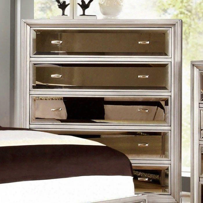 Golva Collection Cm7295sv-c 35" Chest With 5 Full Extension Drawers Gold-tinted Mirror Panels Solid Wood And Wood Veneers Construction In Silver