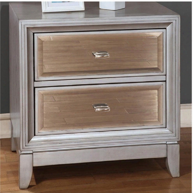 Golva Collection Cm7295sv-n 23" Nightstand With 2 Full Extension Drawers Gold-tinted Mirror Panels Solid Wood And Wood Veneers Construction In Silver