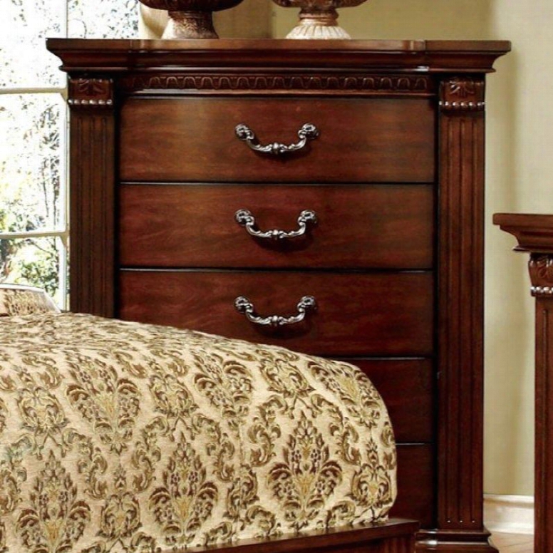 Grandom Collection Cm7736c 40" Chest With 5 Drawers Bun Feet Decorative Handles Soliid Wood And Wood Veneers Construction In Cherry