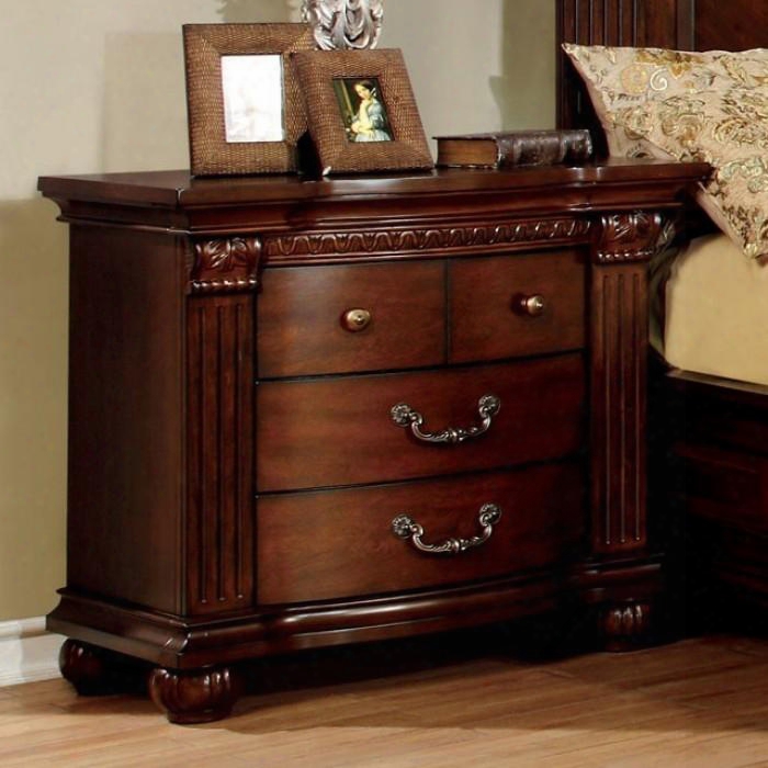 Grandom Collection Cm7736n 34" Nightstand With 3 Drawers Bun Feet Decorative Handles Solid Wood And Wood Veneers Construction In Cherry