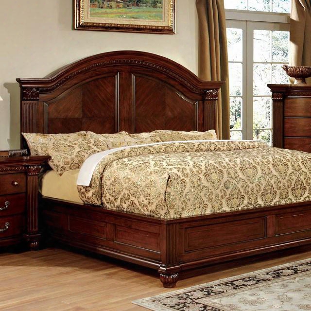 Grandom Collection Cm7736q-bed Queen Size Platform Bed With Bun Feet Wood Carvings Solid Wood And Wood Veneers Construction In Cherry