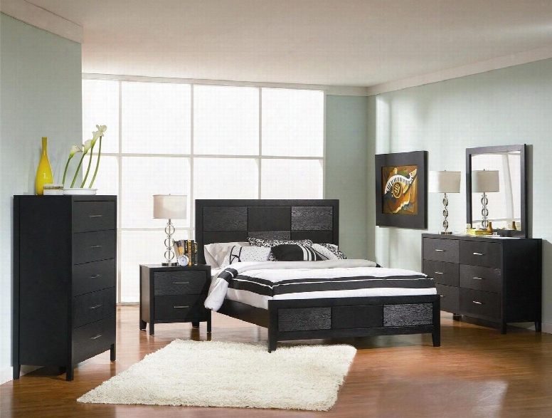 Grove Collection 201651q5set 5 Pc Bedroom Set With Queen Size Platform Bed + Dresser + Mirror + Chest + Night$tand In Black