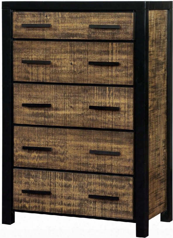 Hamberg Collection Cm7693c 34" Chest With 5 Drawers Felt-lined Top Drawer Two-tone Design Solid Forest And Wood Veneers Construction In Black And Oak