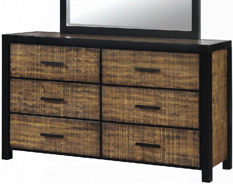 Hamberg Collection Cm7693d 62" Dresser With 6 Drawers Felt-lined Top Drawer Two-tone Design Solid Wood And Wood Veneers Construction In Black And Oak