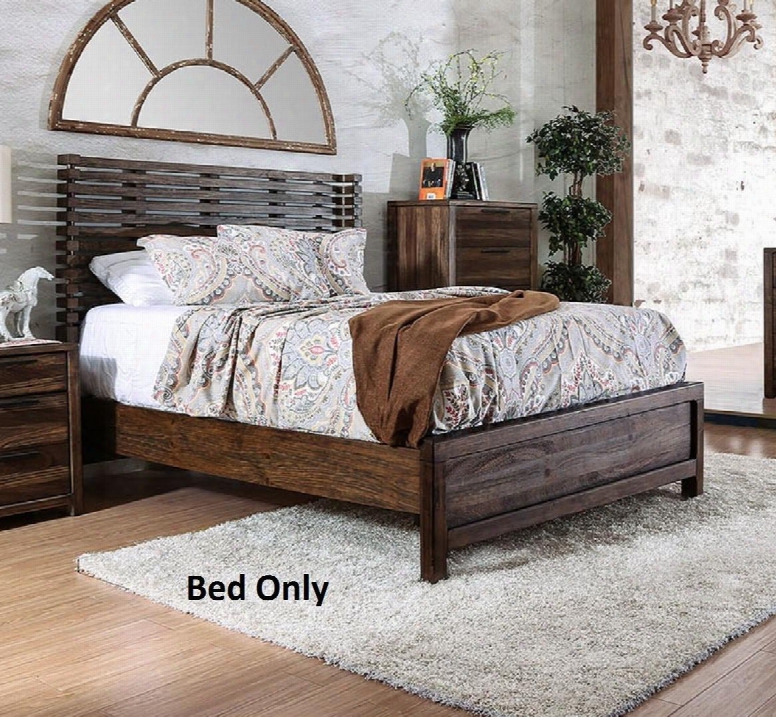Hankinson Collection Cm7576ek-bed Eastern King Size Panel Bed With Slatted Wingback Headboard Solid Wood And Wood Veneers Construction In Rustic Natural Tone