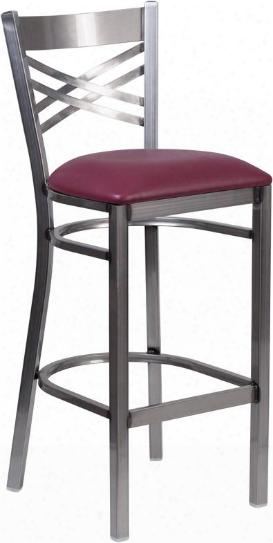 Hercules Collection Xu-6f8b-clr-bar-burv-gg 31" Bar Stool With "x" Back Design 18 Gauge Steel Clear Coated Frame Footrest Plastic Floor Glides And Vinyl