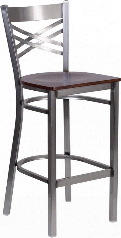 Hercules Collection Xu-6f8b-clr-bar-walw-gg 29" Bar Stool With "x" Back Design 18 Gauge Steel Clear Coated Frame Footrest Plastic Floor Glides And .625