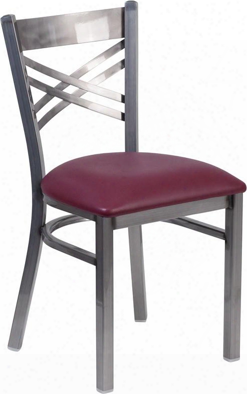 Hercules Collection Xu-6fob-clr-burv-gg 19" Side Chair With "x" Back Design 18 Gauge Steel Clear Coated Frame Plastic Floor Glides And Vinyl Upholstered Seat