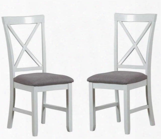 Jane Collection 15d8153scx 40" (set Of 2) Side Chair With Grey Menswear Inspired Fabric Upholstered Seat Cross Back And Tapered Legs In White