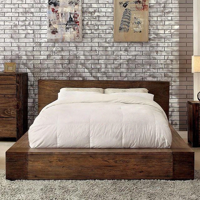 Janeiro Collection Cm7628q-bed Queen Size Bed With Low Profile Modern Low Headboard Design Slat Kit Inclluded And Wood Veneers Constfuction In Rustic Natural