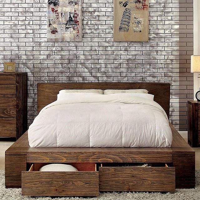 Janeiro Collection Cm7629ck-bed California King Size Bed With Storage Drawers Modern Low Headboard Design Slat Kit Included And Wood Veneers Construction In