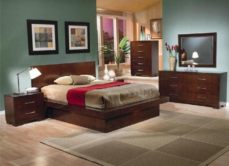 Jessica Collection 200711qset 6 Pc Bedroom Set With Queen Size Bed + Dresser + Mirror + Chest + 2 Nightstands In Cappuccino