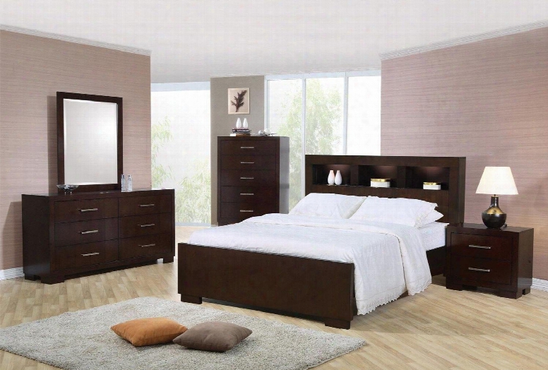 Jessica Collection 200719kwset  5pc Bedrom Set With California King Size Bed + Dresser + Mirror + Chest + Nightstand In Cappuccino