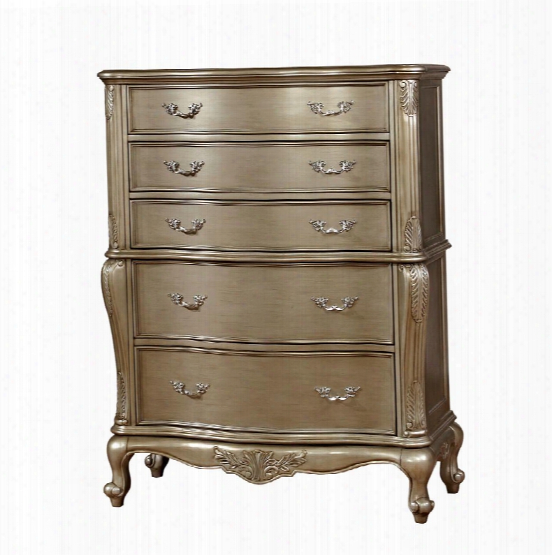 Johara Collection Cm7090c 41" Chest With 5 Drawers Antique Metal Hardware Floral Carved Detail Solid Wood And Wood Veneers Fabrication In Gold