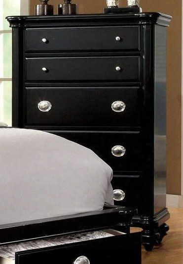 Laguna Hills Collection Cm7652c 38" Chest With 5 Drawers Chrome Handles Turned Bun Feet Solid Wood And Wood Veneers Construction In Black