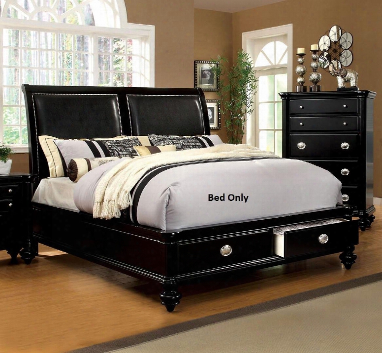 Laguna Hills Collection Cm7652l-q-bed Queen Size Platform Bed With 2 Drawers Leatherette Headboard Chrome Handles And Wood Veneer Construction In Black