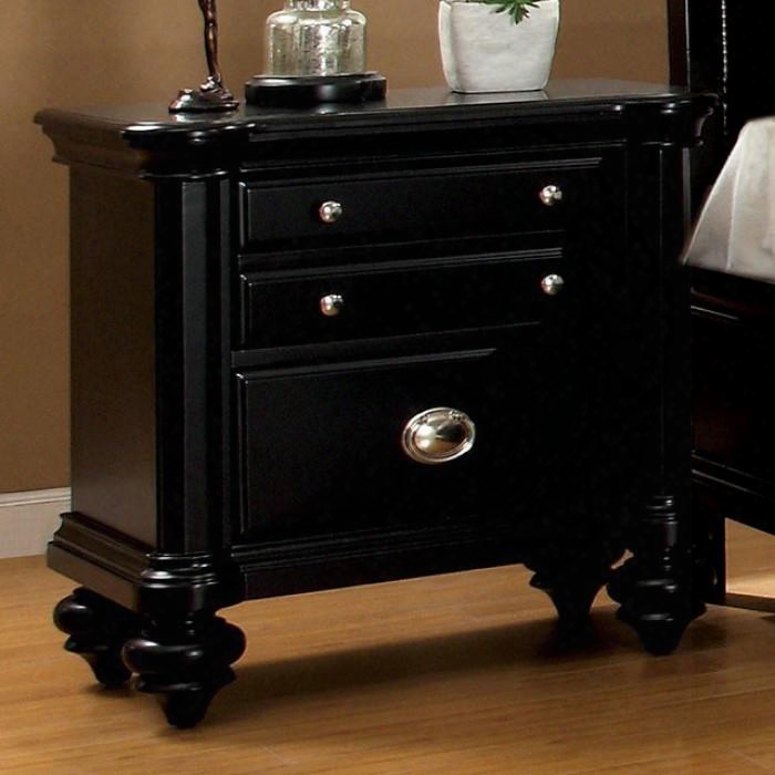Laguna Hills Collection Cm7652n 28" Nightstand With 2 Drawers Chrome Handles Turned Bun Feet Solid Wood And Wood Veneers Construction In Black