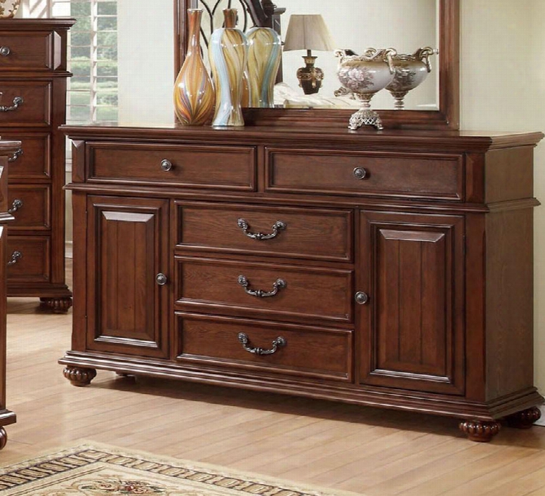 Landaluce Collection Cm7811d 65" Dresser With 5 Full Extension Drawers 2 Doors Felt-lined Top Drawers Solid Wood And Wood Veneers Construction In Antique