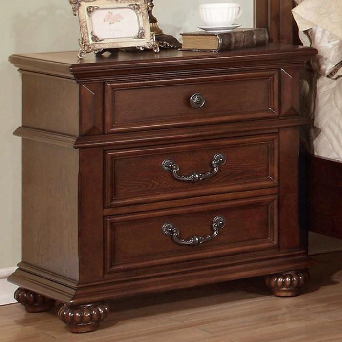 Landaluce Collection Cm7811n 28" Nightstand With 3 Full Extension Drawers Felt-lined Top Drawer Solid Wood And Wood Veneers Construction In Antique Dark Oak