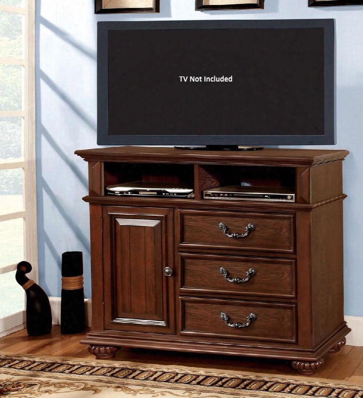 Landaluce Collection Cm7811tv 45" Media Chest With 3 Full Extension Drawers 1 Door Solid Wood And Wood Veneers Construction In Antique Dark Oak